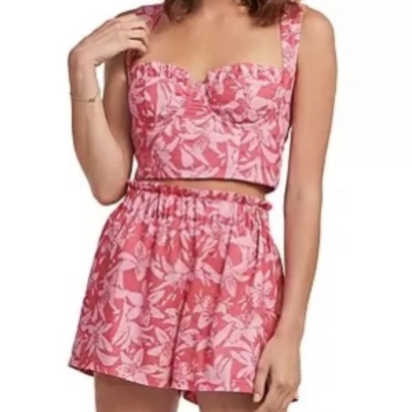 Charlie Holiday Women's Madonna Linen-Cotton Floral Print Shorts Set in Pink Nwt - Picture 2 of 7